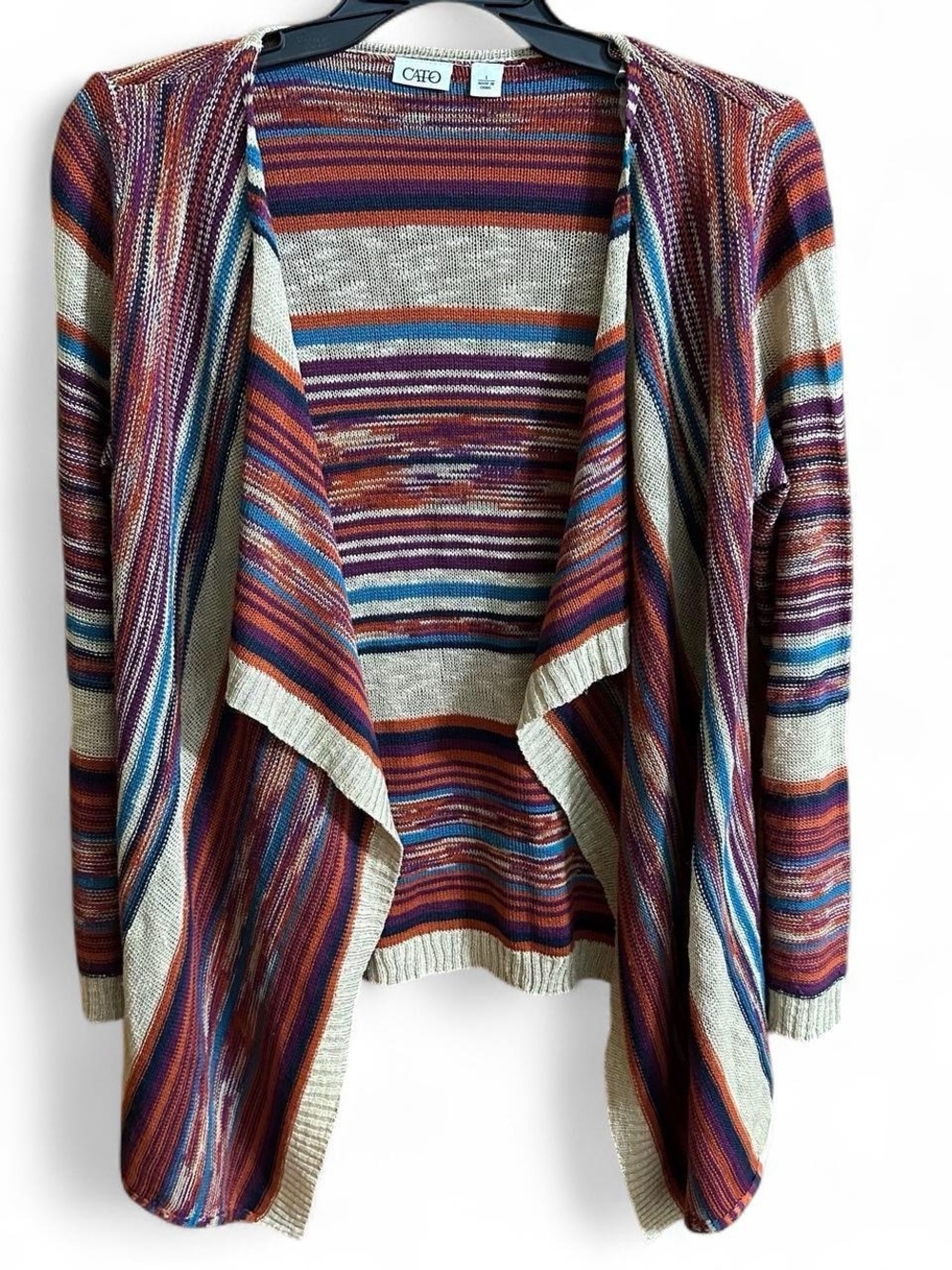 CATO Boho Multicolor Aztec Striped Open-Front Cardigan Sweater size large